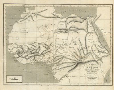 James MacQueen (1778-1870) havainnollisti Afrikan kaupallisia mahdollisuuksia ja geopolitiikkaa koskevia argumenttejaan kartalla ja esitti samalla tulkinnan Afrikan maantieteestä. Lähde: A Map of Africa. North of the parallel of 7° South Latitude: shewing the course and direction of the principal Rivers & Mountains, particularly of the Niger & of the Gir with their tributary streams from the best Authorities ja The British Library, Flickr.com.