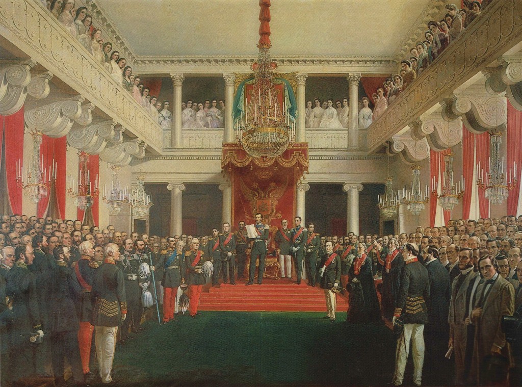 R. W. Ekman: Keisari Aleksanteri II julistaa vuoden 1863 säätyvaltiopäivät avatuiksi. Kuva: Wikipedia Commons
