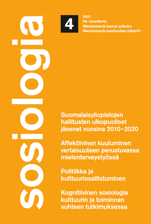 					Visa Vol 58 Nr 4 (2021): Sosiologia 4/2021 (Vol. 58)
				