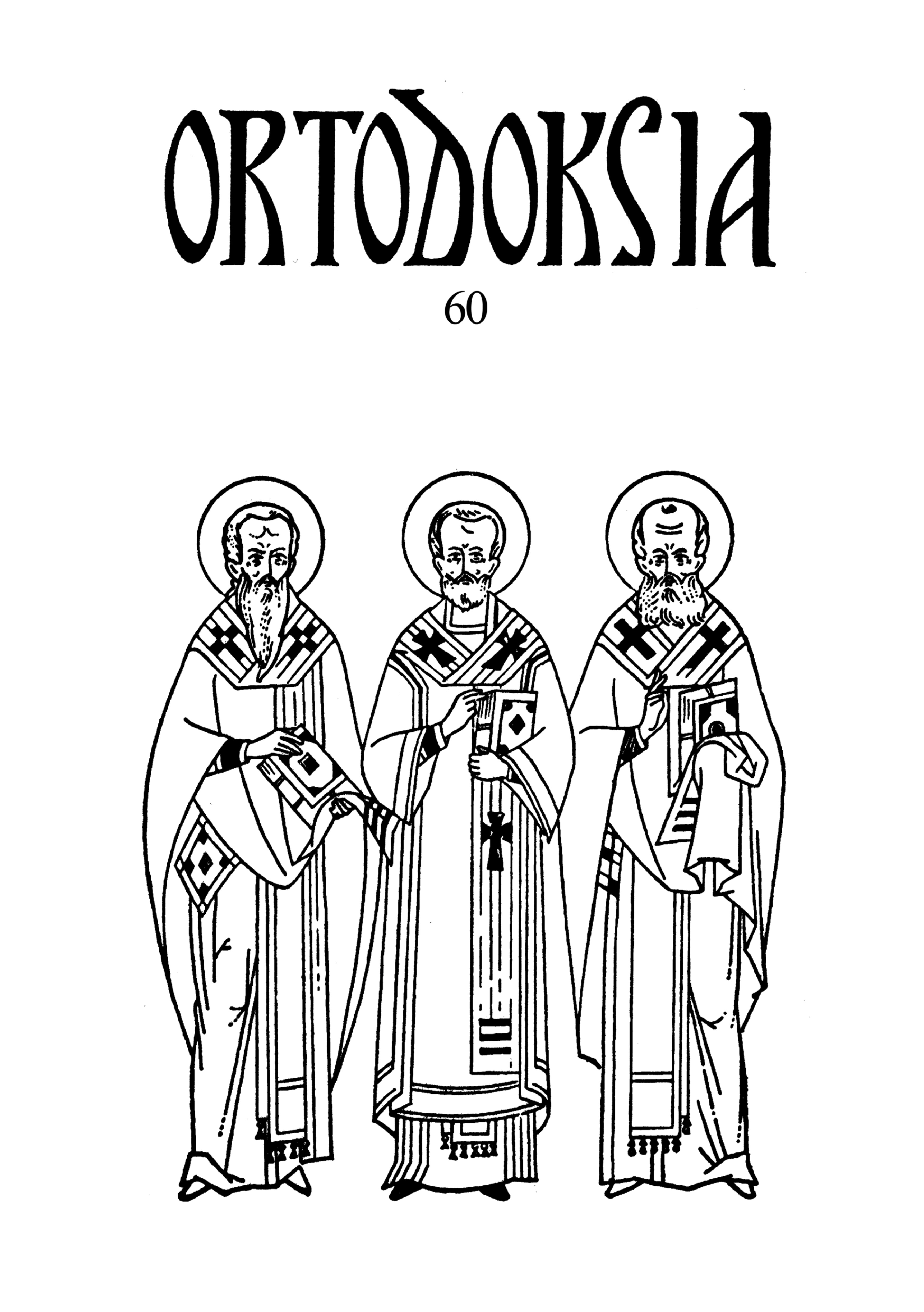 Ortodoksia-julkaisun kansikuva, jossa kuvattuina kolme kirkon esipaimenta.