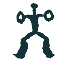 Logo of the Finnish Anthropological Society. A humanoid figure from a rock painting with two round objects in their hands.