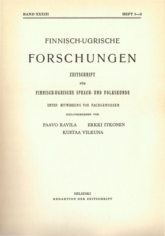 					Ansehen Bd. 1958 Nr. 33 (1958): Finnisch-Ugrische Forschungen 33
				