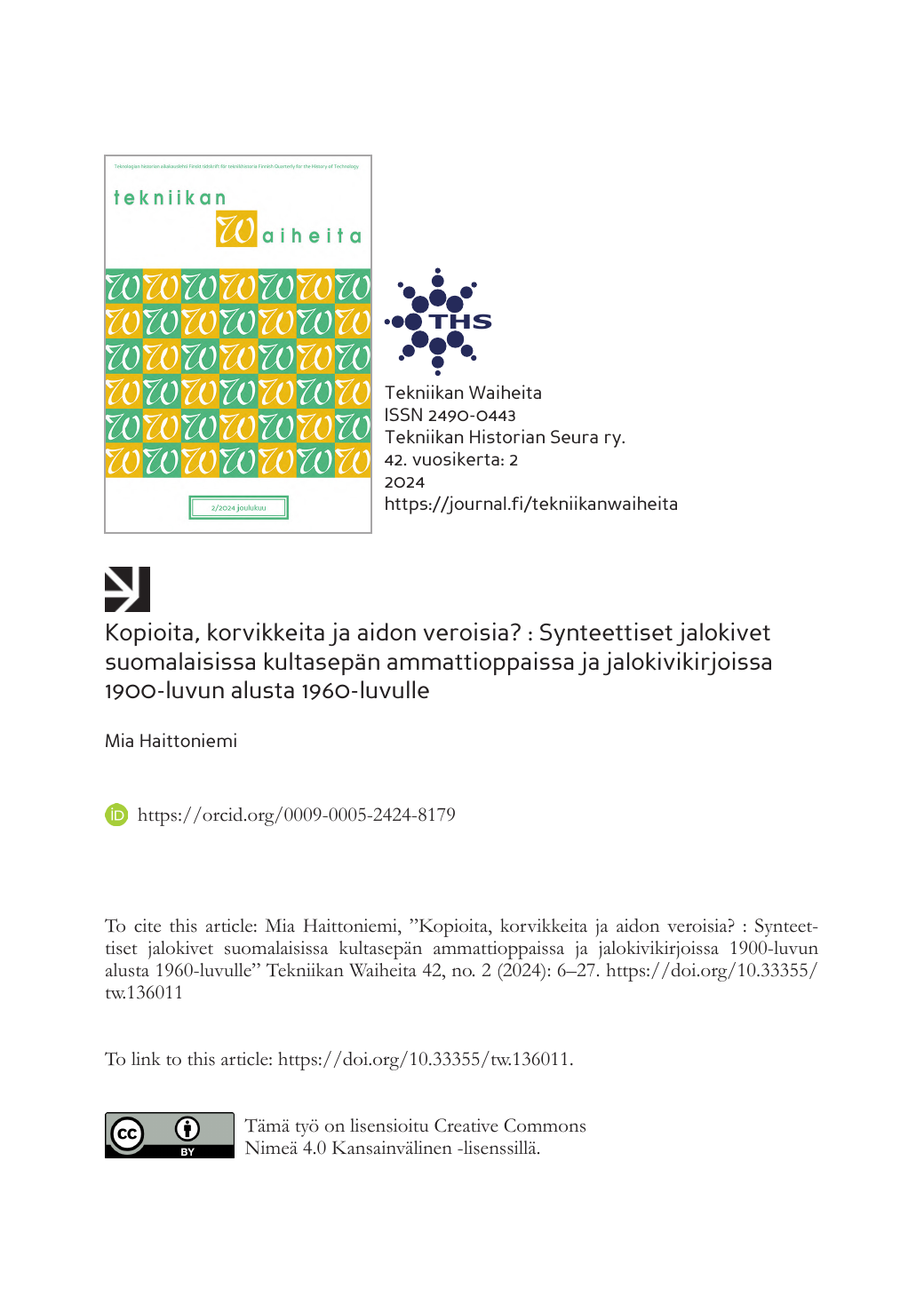 Kansi: Synteettiset jalokivet suomalaisissa kultasepän ammattioppaissa ja jalokivikirjoissa 1900-luvun alusta 1960-luvulle